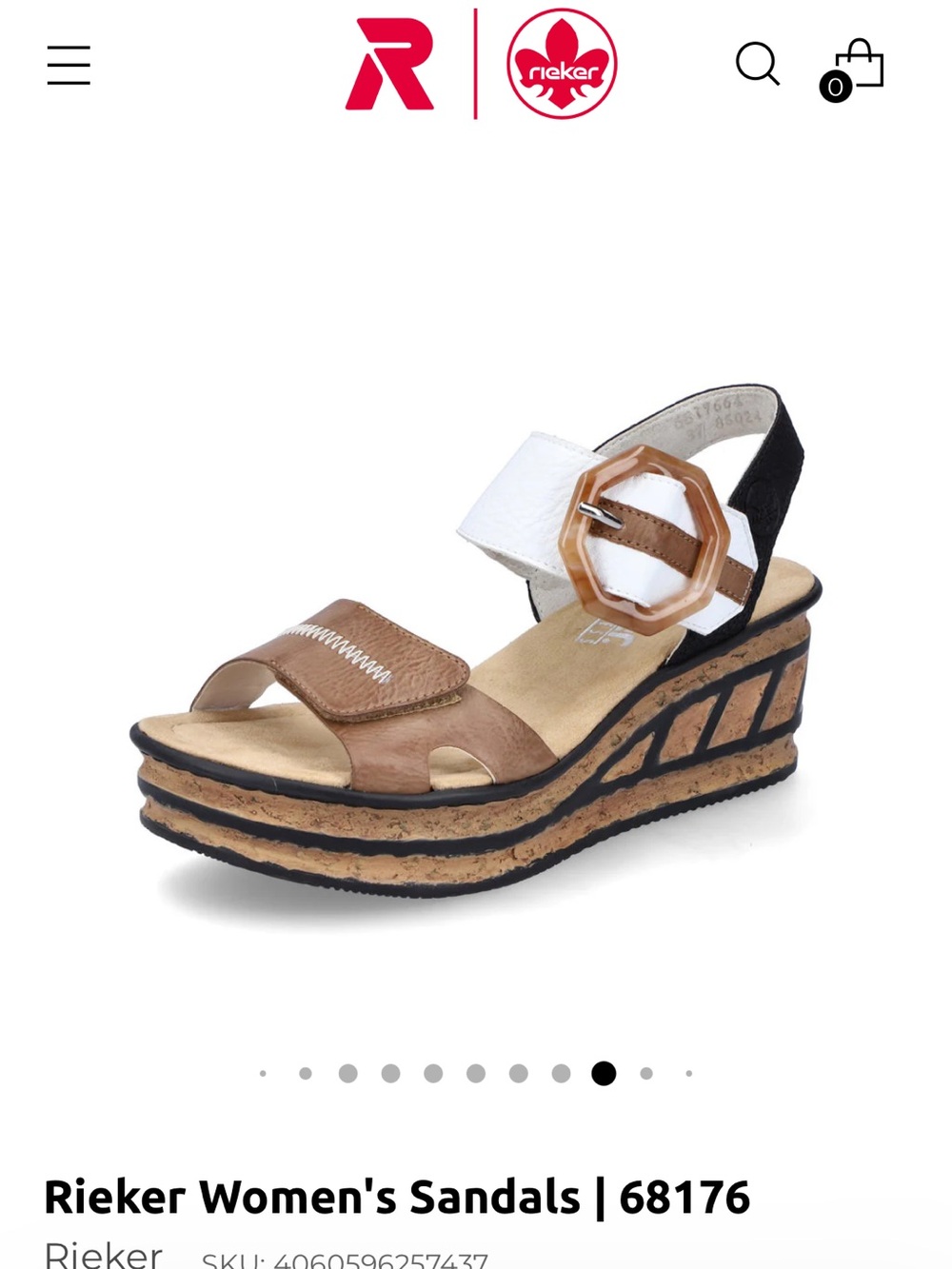 Rieker Brown, White & Black Wedge Sandals with Decorative Buckle